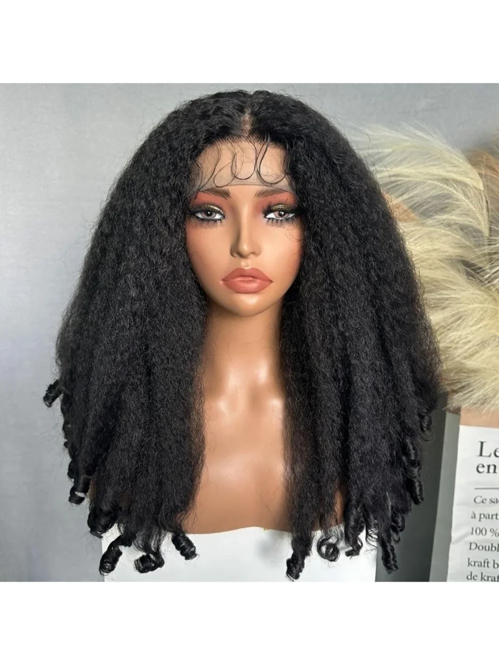 20-Inch Afro Curly Lace Front Wig - HD Transparent, Kinky Straight, Voluminous